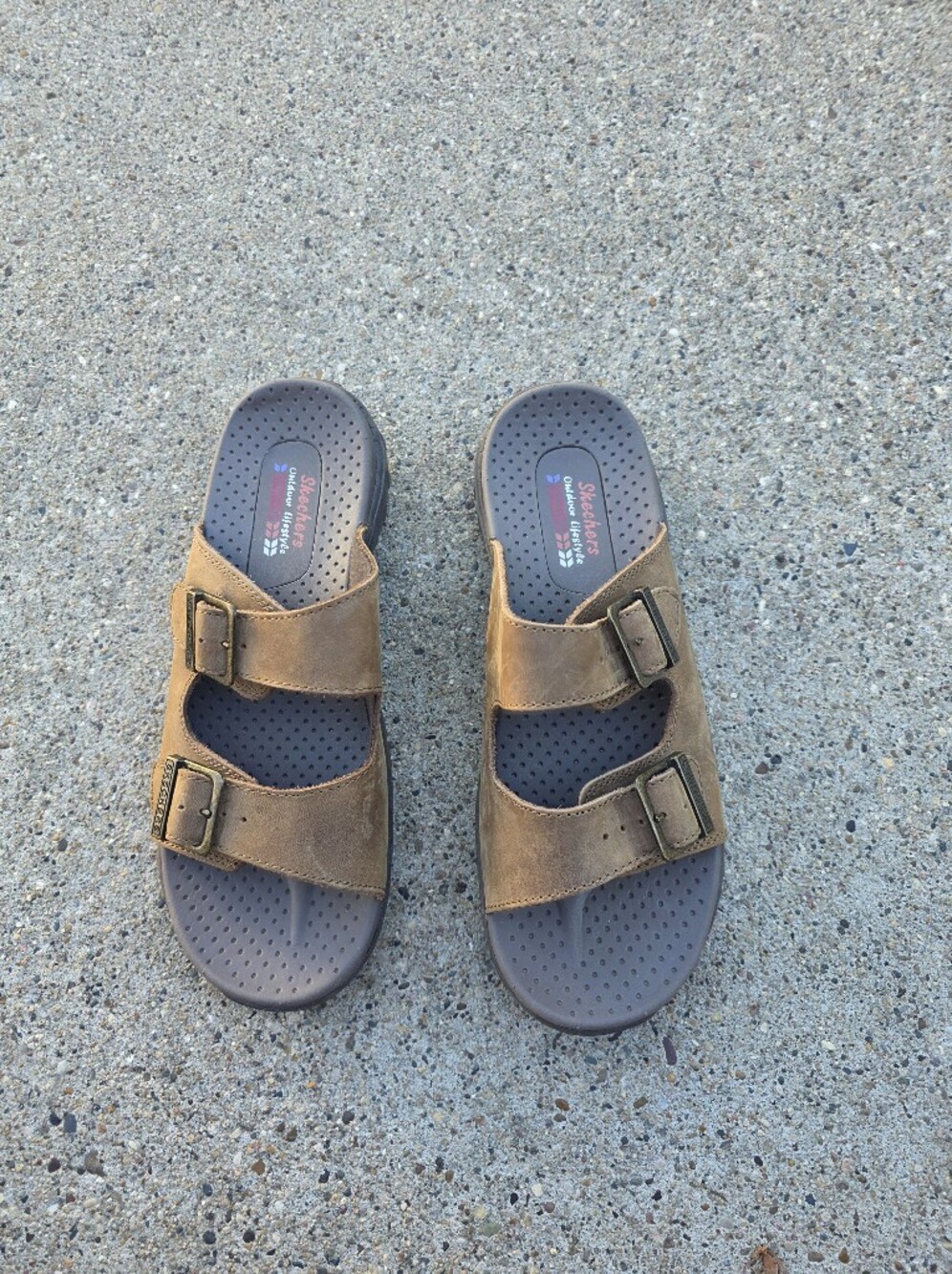 Skechers  Leather Dual-Buckle Slide Sandals Women 8.5